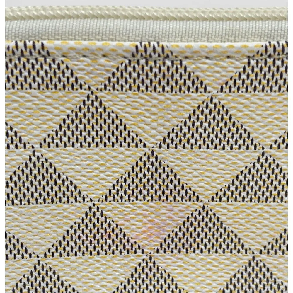 Geometric Pattern Beige Wristlet With Gold Accent & Zipper Closure